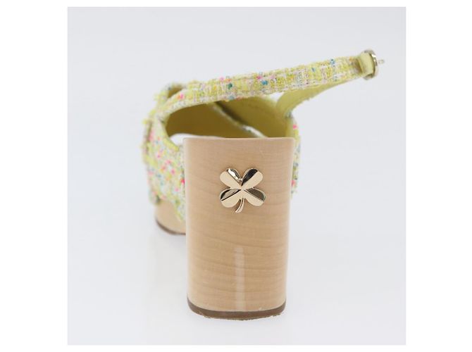 Sandali CHANEL COCO Mark Tweed Giallo CC Auth AMZ178M - vista 12