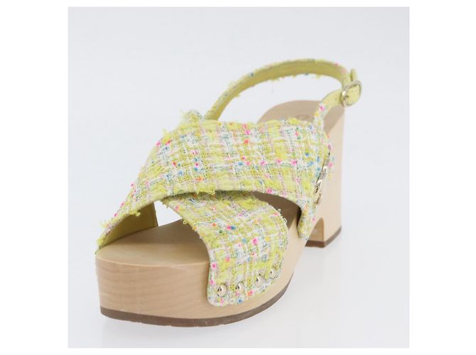 Sandali CHANEL COCO Mark Tweed Giallo CC Auth AMZ178M - vista 19