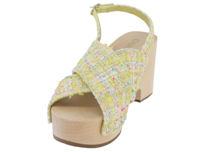 Sandali CHANEL COCO Mark Tweed Giallo CC Auth AMZ178M - vista 2