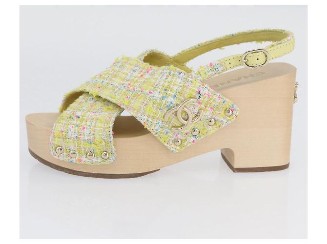 Sandali CHANEL COCO Mark Tweed Giallo CC Auth AMZ178M - vista 23