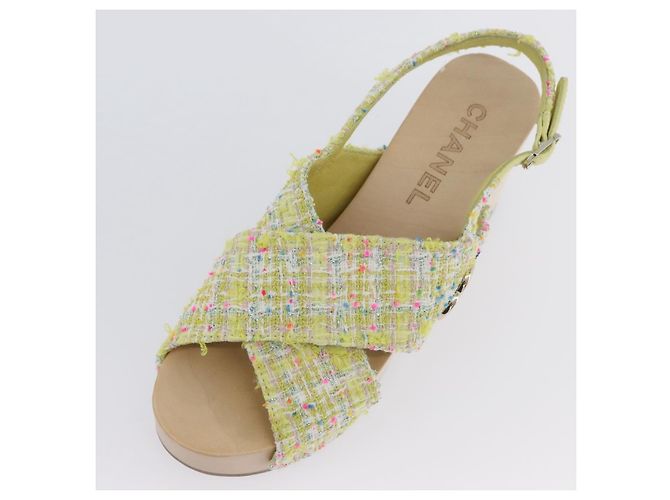 Sandali CHANEL COCO Mark Tweed Giallo CC Auth AMZ178M - vista 24