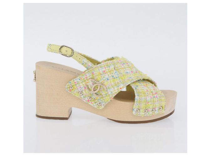 Sandali CHANEL COCO Mark Tweed Giallo CC Auth AMZ178M - vista 4