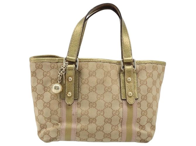 Bolso de Mano Gucci GG Canvas Sherry Line Beige Dorado 139261 Auth BA11705 - vista 2