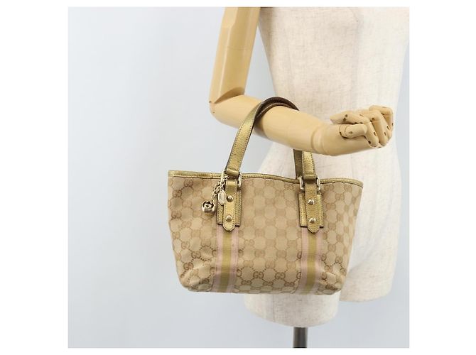 Bolso de Mano Gucci GG Canvas Sherry Line Beige Dorado 139261 Auth BA11705 - vista 22