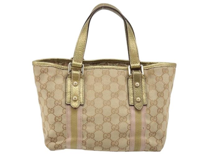 Bolso de Mano Gucci GG Canvas Sherry Line Beige Dorado 139261 Auth BA11705 - vista 3