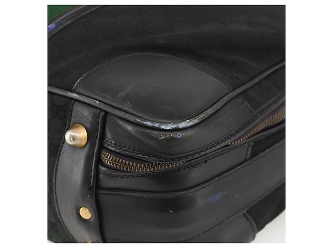 Borsa da viaggio GUCCI GG Canvas Web Sherry Line Nera Oro Auth ARZ288 Nero D'oro - vista 10