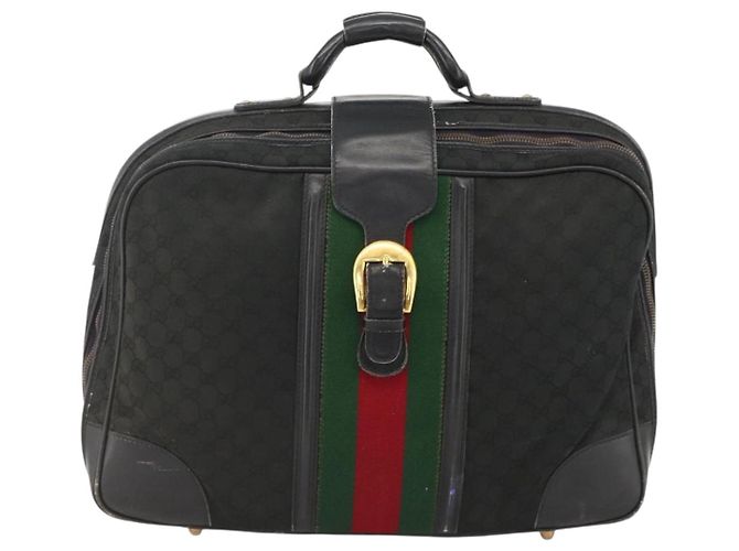 Borsa da viaggio GUCCI GG Canvas Web Sherry Line Nera Oro Auth ARZ288 Nero D'oro - vista 2