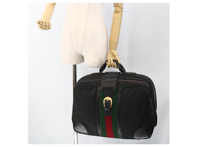 Borsa da viaggio GUCCI GG Canvas Web Sherry Line Nera Oro Auth ARZ288 Nero D'oro - vista 21
