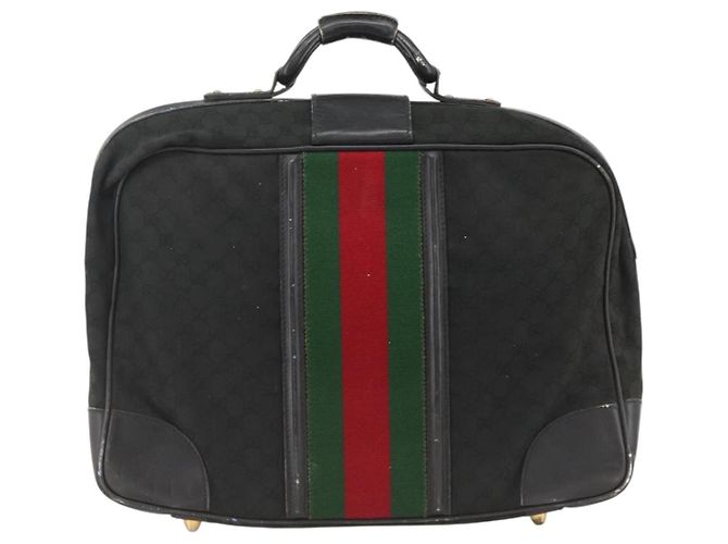 Borsa da viaggio GUCCI GG Canvas Web Sherry Line Nera Oro Auth ARZ288 Nero D'oro - vista 3
