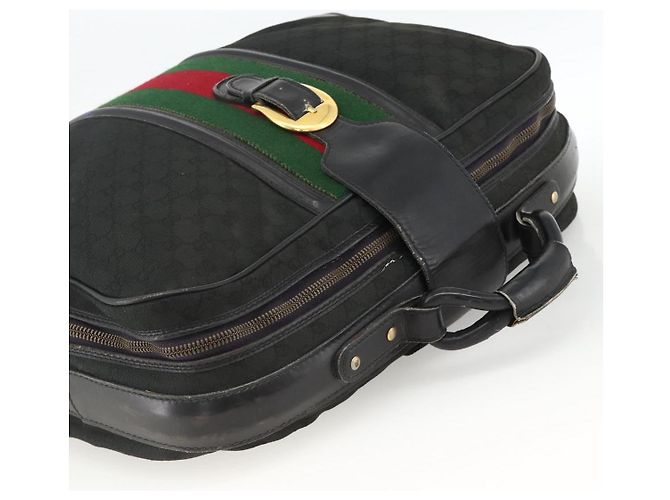 Borsa da viaggio GUCCI GG Canvas Web Sherry Line Nera Oro Auth ARZ288 Nero D'oro - vista 6