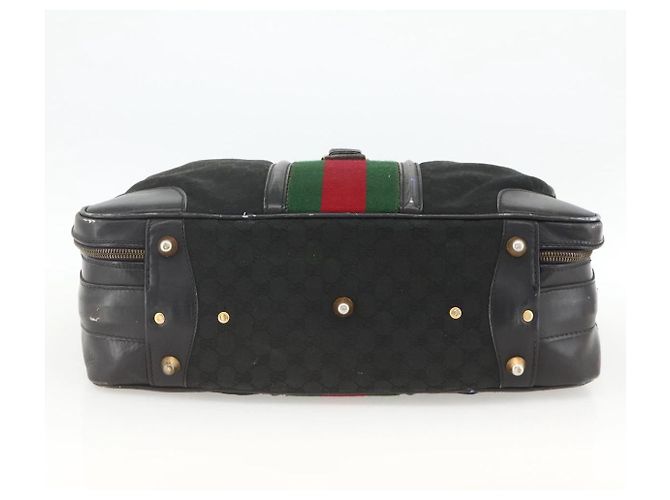 Borsa da viaggio GUCCI GG Canvas Web Sherry Line Nera Oro Auth ARZ288 Nero D'oro - vista 9