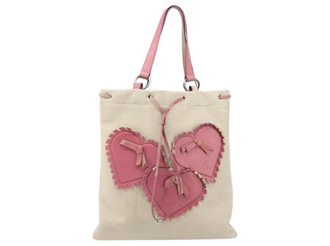 SAINT LAURENT Borsa Tote Kahala Canvas Beige Argento Auth LNZ702 - vista 2