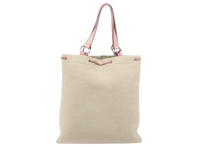 SAINT LAURENT Borsa Tote Kahala Canvas Beige Argento Auth LNZ702 - vista 3