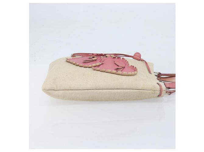 SAINT LAURENT Borsa Tote Kahala Canvas Beige Argento Auth LNZ702 - vista 4