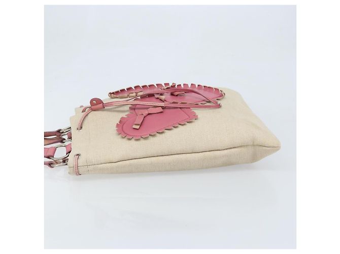 SAINT LAURENT Borsa Tote Kahala Canvas Beige Argento Auth LNZ702 - vista 5