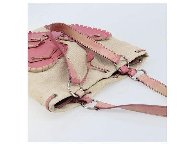 SAINT LAURENT Borsa Tote Kahala Canvas Beige Argento Auth LNZ702 - vista 6