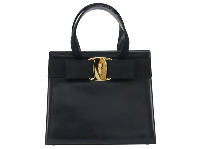 Borsa a mano Vala in pelle nera e oro di Salvatore Ferragamo Auth gh1876 Nero D'oro - vista 2