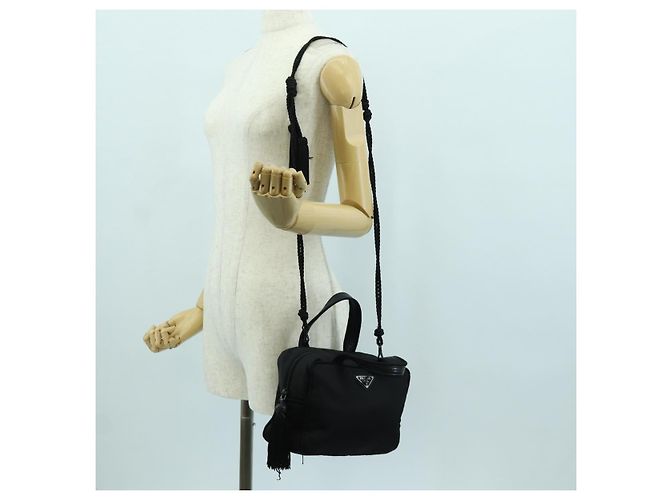 PRADA Borsa a Frange in Nylon 2 in 1 Nera BL0916 Auth am11097V Nero - vista 28