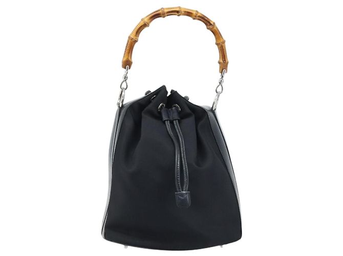 Borsa a mano in nylon nero e argento Gucci Bamboo 001 2855 1657 Auth gh1942 - vista 2