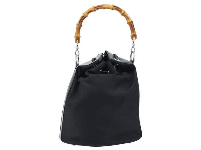 Borsa a mano in nylon nero e argento Gucci Bamboo 001 2855 1657 Auth gh1942 - vista 3