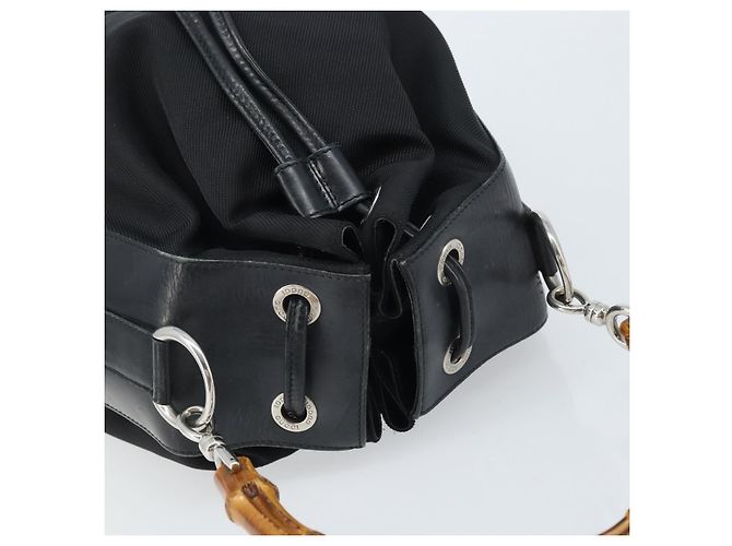 Borsa a mano in nylon nero e argento Gucci Bamboo 001 2855 1657 Auth gh1942 - vista 6