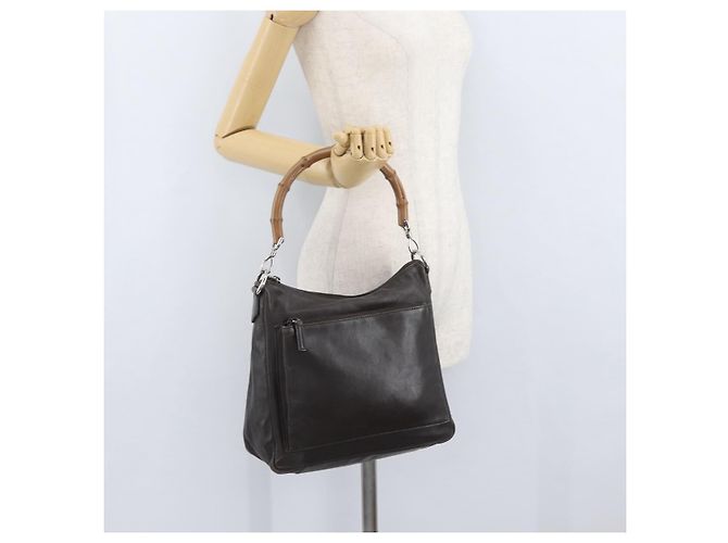 Bamboo Borsa a mano in pelle marrone con bambù GUCCI Argento Auth SW2156 - vista 24
