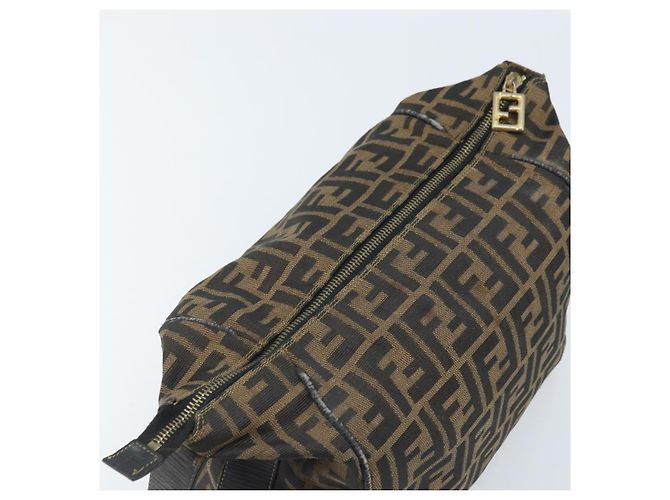 Borsa a mano in tela Zucca FENDI nera e marrone Auth LNZ693 Nero - vista 14