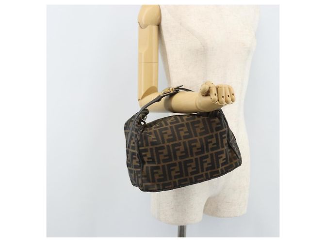 Borsa a mano in tela Zucca FENDI nera e marrone Auth LNZ693 Nero - vista 24