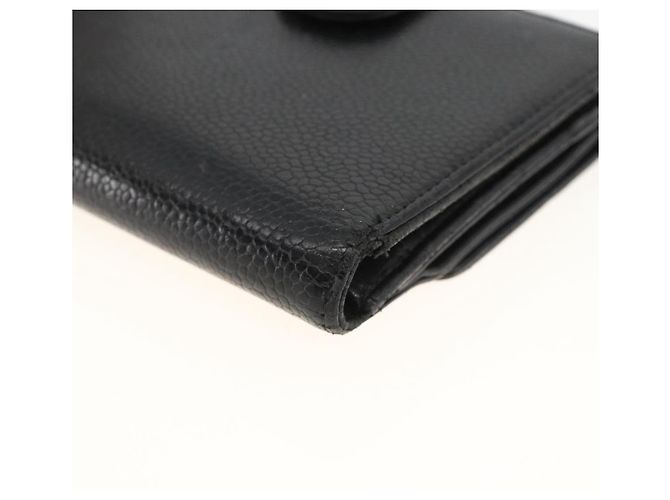 Billetera Bifold CHANEL de Piel Caviar Negra Oro CC Auth bs34185 Negro Dorado - vista 10