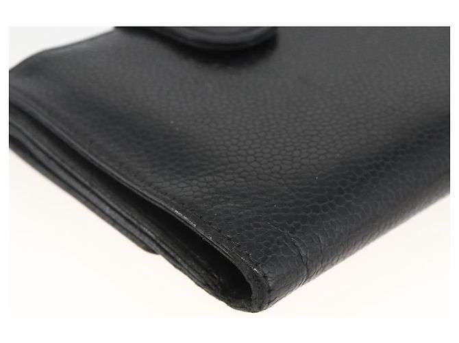 Billetera Bifold CHANEL de Piel Caviar Negra Oro CC Auth bs34185 Negro Dorado - vista 11