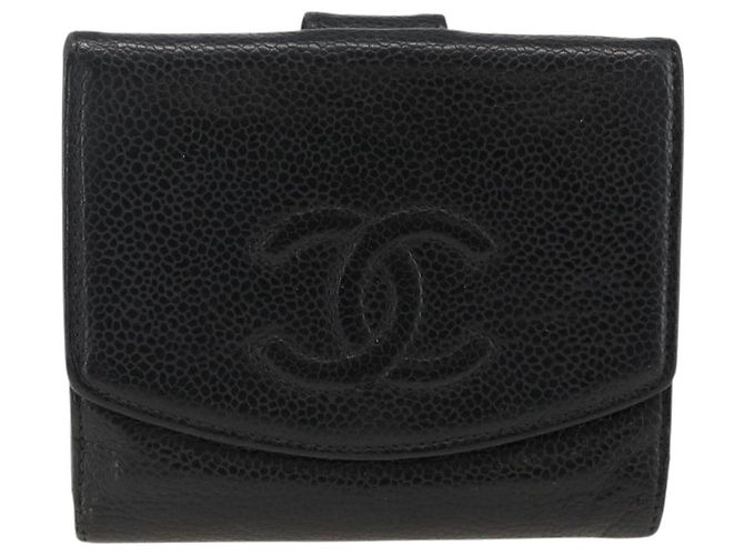 Billetera Bifold CHANEL de Piel Caviar Negra Oro CC Auth bs34185 Negro Dorado - vista 2