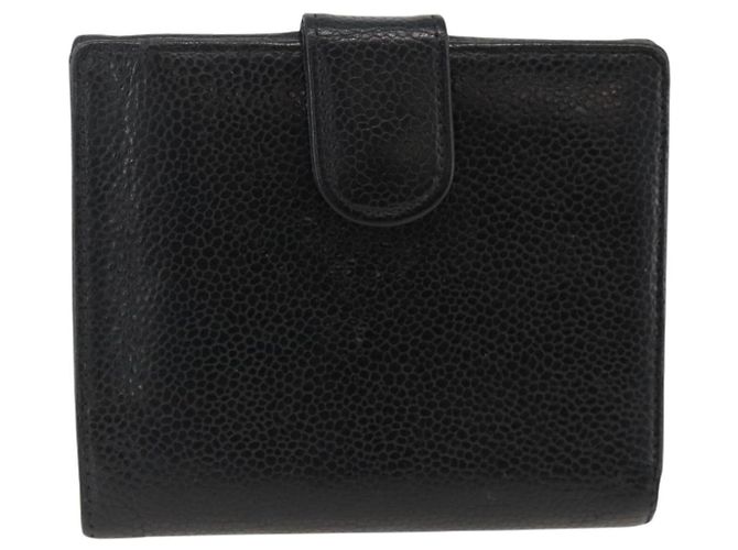Billetera Bifold CHANEL de Piel Caviar Negra Oro CC Auth bs34185 Negro Dorado - vista 3