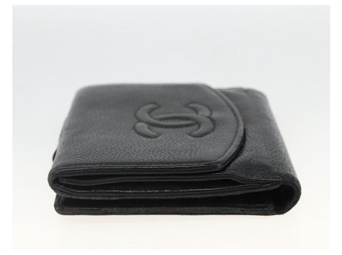 Billetera Bifold CHANEL de Piel Caviar Negra Oro CC Auth bs34185 Negro Dorado - vista 4