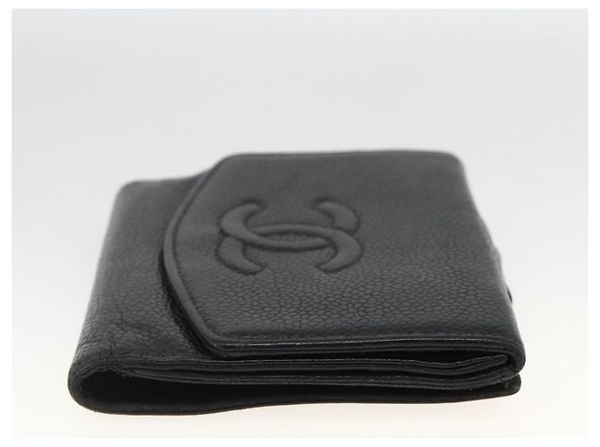 Billetera Bifold CHANEL de Piel Caviar Negra Oro CC Auth bs34185 Negro Dorado - vista 5
