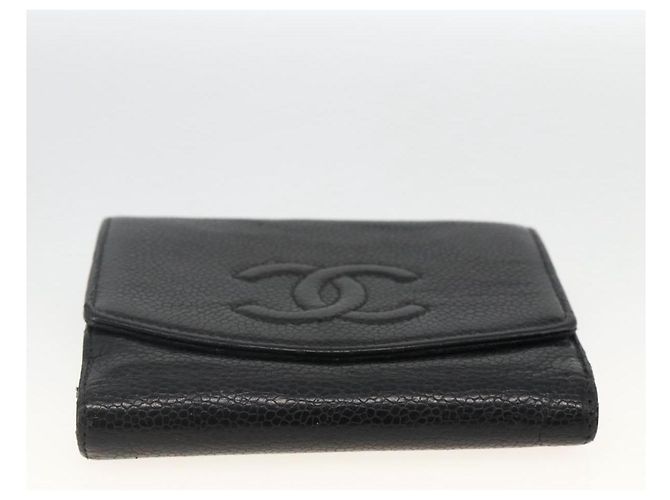 Billetera Bifold CHANEL de Piel Caviar Negra Oro CC Auth bs34185 Negro Dorado - vista 7