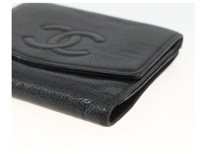 Billetera Bifold CHANEL de Piel Caviar Negra Oro CC Auth bs34185 Negro Dorado - vista 8
