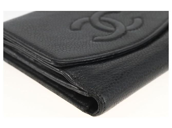 Billetera Bifold CHANEL de Piel Caviar Negra Oro CC Auth bs34185 Negro Dorado - vista 9