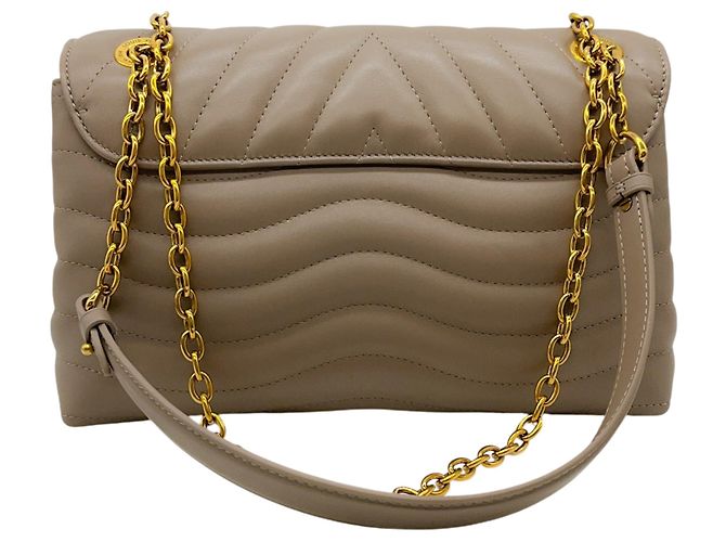 Borsa a Spalla Louis Vuitton New Wave Chain GM in Pelle di Vitello Taupe Beige - vista 3