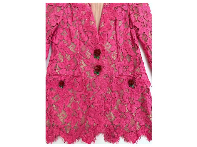Dolce & Gabbana Blazer aus rosa Spitze mit Blumenmuster Pink - Ansicht 10