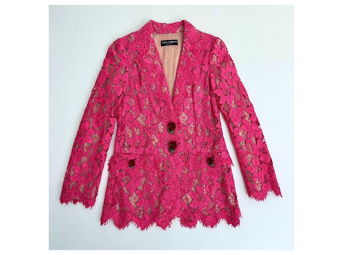 Dolce & Gabbana Blazer aus rosa Spitze mit Blumenmuster Pink - Ansicht 3