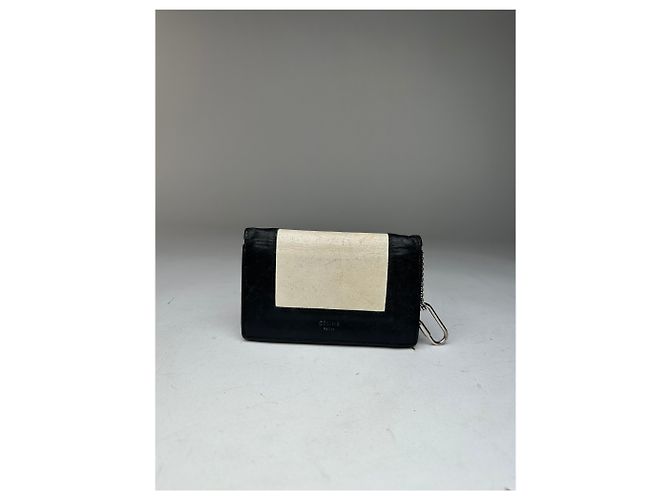 Céline Portafoglio portachiavi in pelle vintage Celine Paris nero e bianco - vista 10