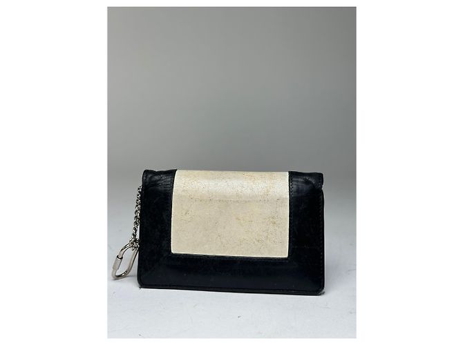 Céline Portafoglio portachiavi in pelle vintage Celine Paris nero e bianco - vista 2