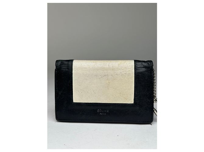 Céline Portafoglio portachiavi in pelle vintage Celine Paris nero e bianco - vista 6