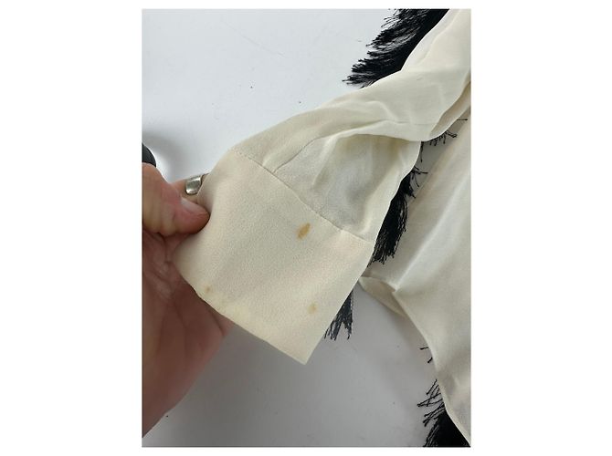 Chloé Camicia in seta vintage Chloe con piume M Bianco Nero - vista 10