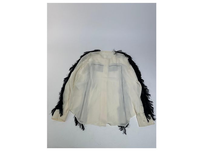 Chloé Camicia in seta vintage Chloe con piume M Bianco Nero - vista 11