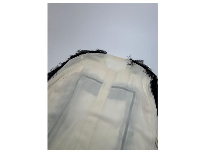 Chloé Camicia in seta vintage Chloe con piume M Bianco Nero - vista 12