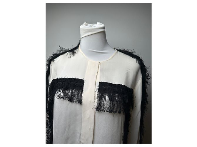 Chloé Camicia in seta vintage Chloe con piume M Bianco Nero - vista 13