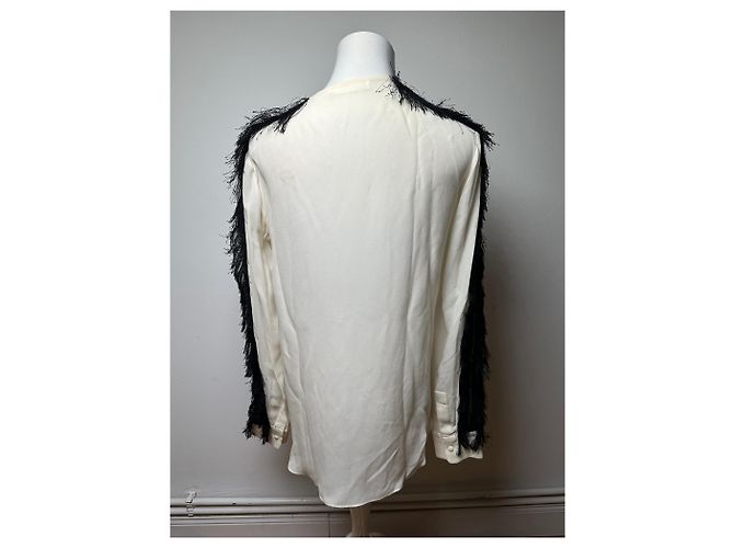 Chloé Camicia in seta vintage Chloe con piume M Bianco Nero - vista 14