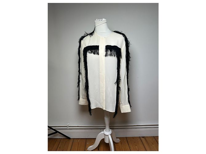 Chloé Camicia in seta vintage Chloe con piume M Bianco Nero - vista 2