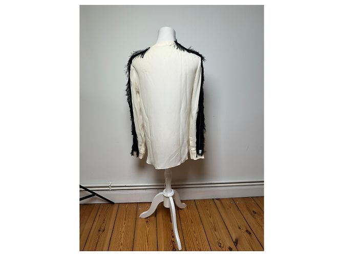 Chloé Camicia in seta vintage Chloe con piume M Bianco Nero - vista 4